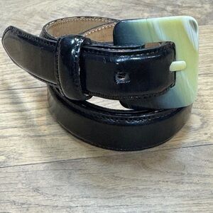 Jennifer Graham Black Leather Belt w Resin Buckle XS S 25–28”